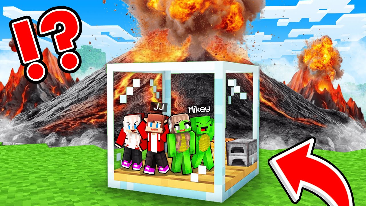 JJ and Mikey Family VS Volcano Doomsday Glass Bunker in Minecraft