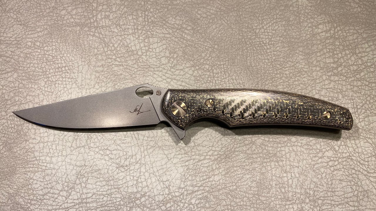 Cheburkov Knife Crow, Snake Skin Carbon Both Sides, Steel M398, Bronze Anodized Titanium, $715