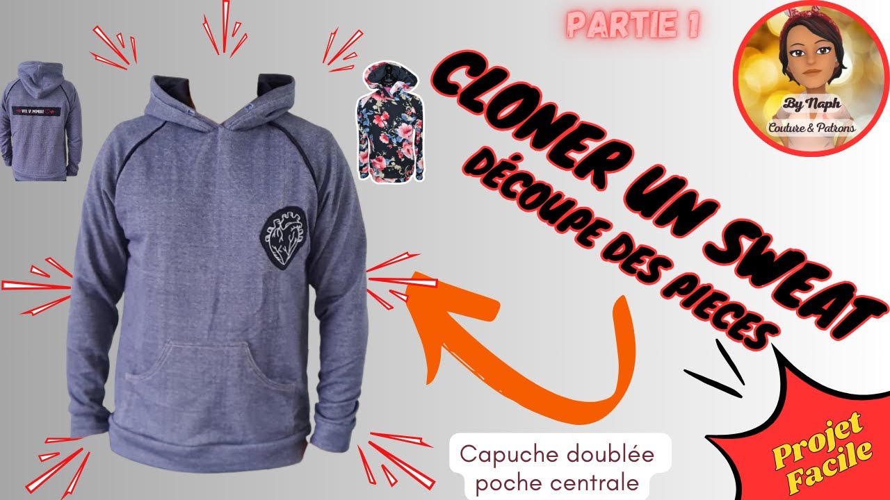 Recopier/Cloner un Sweat - Manche Raglan - Avec Capuche et poche centrale - PARTIE 1