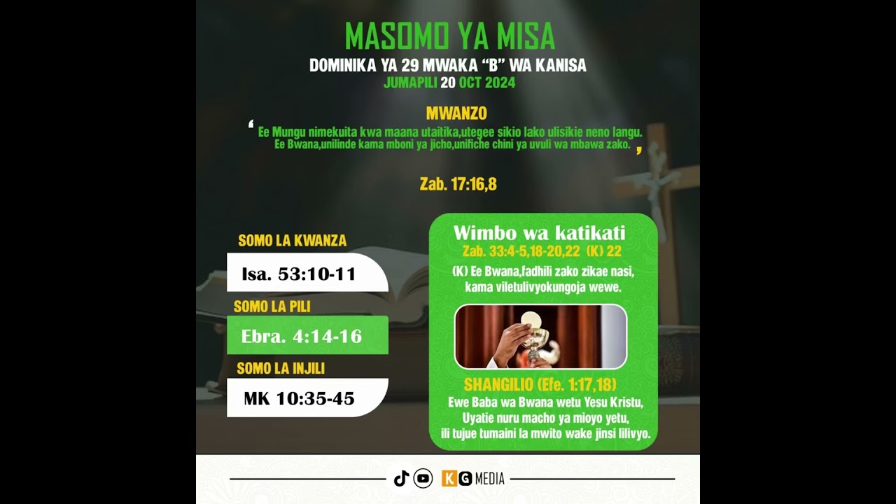 MASOMO YA MISA DOMIKA YA 29 MWAKA B WA KANISA