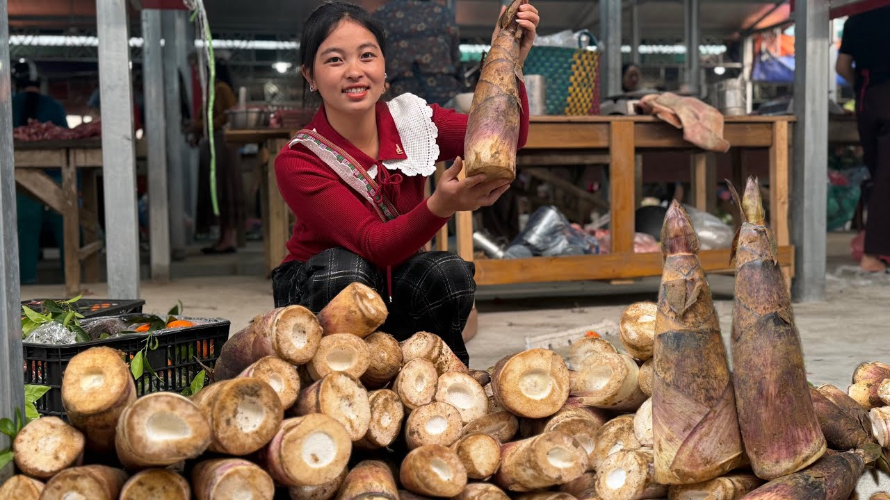 Harvesting bitter bamboo shoots in early March to sell at the market, gardening... a self-sufficie..