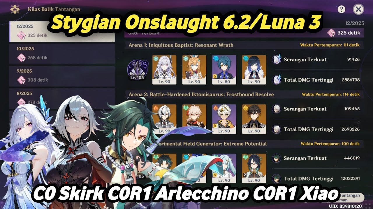 Stygian Onslaught 6.2/Luna 3 [Fearless][325s] | C0 Skirk & C0R1 Arlecchino & C0R1 Xiao