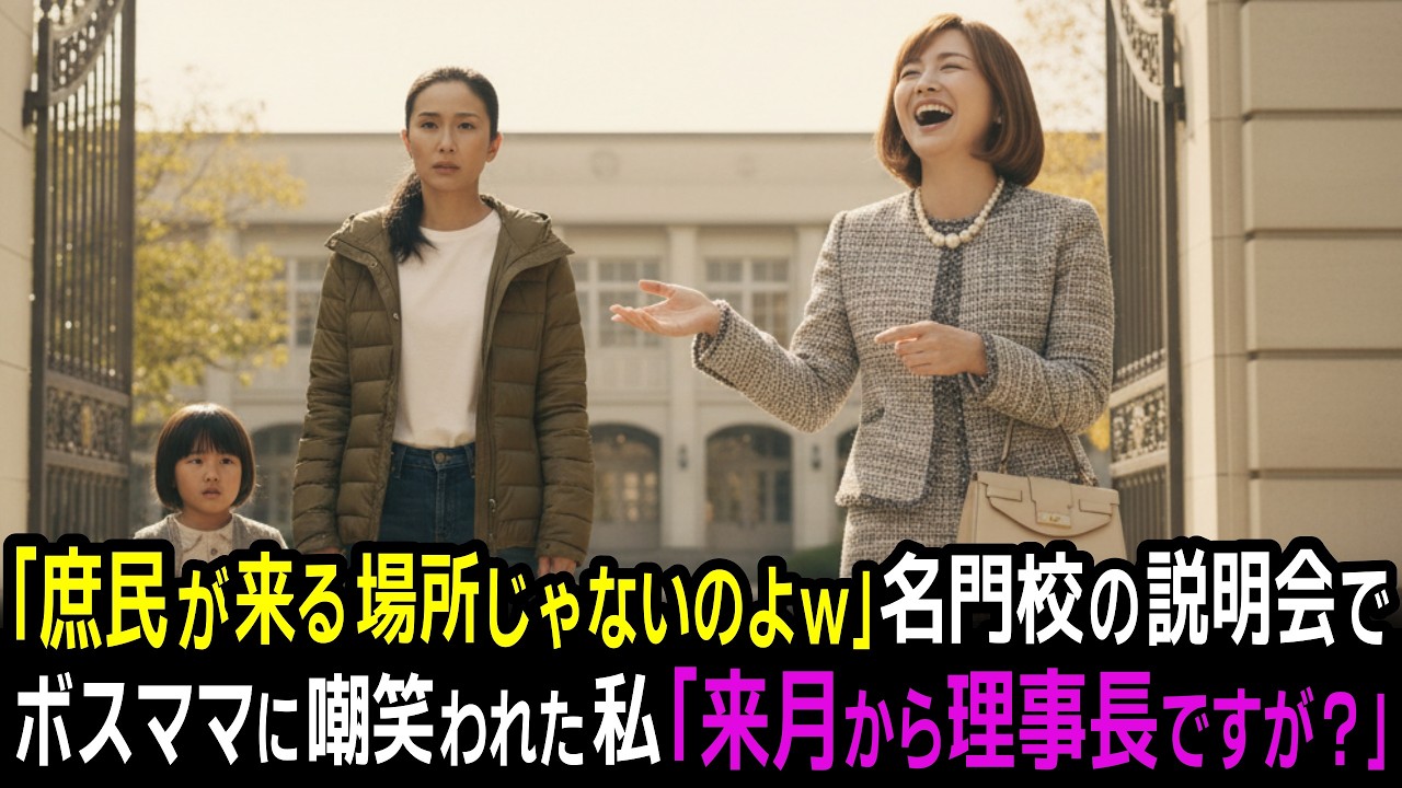 「庶民が来る場所じゃないのよｗ」私立名門校の受験説明会で私を嘲笑った理事の奥様。私「来月から理事長に就任しますが？」→会場が凍りついた