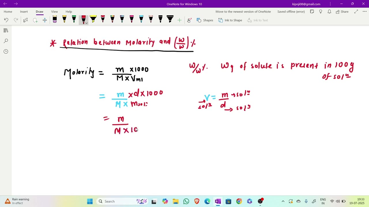 relation between molarity and w/w)%
