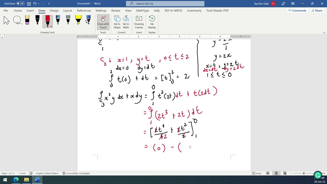 Green's theorem tutorial (Exe 4F Q1b)