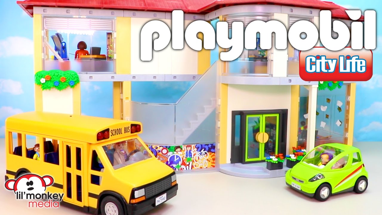 Playmobil City Life! Large Furnished School, School Bus and City Car!