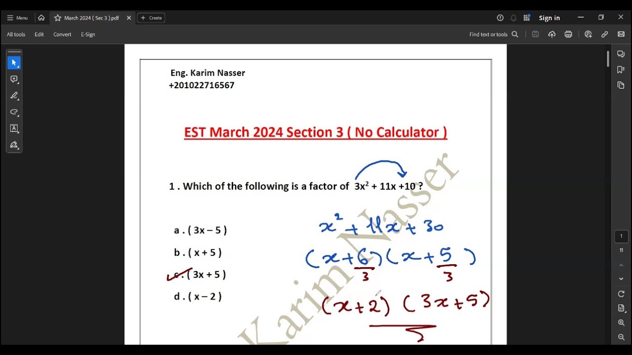 EST 1 March 2024 Math Section 3 by Eng. Karim Nasser