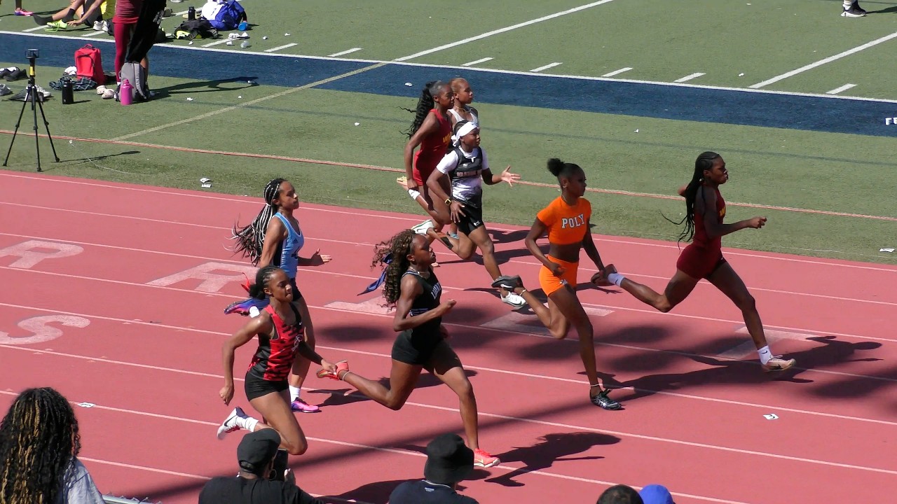 Saddle up Invitational . Girl's 100m. close finish in final heat
