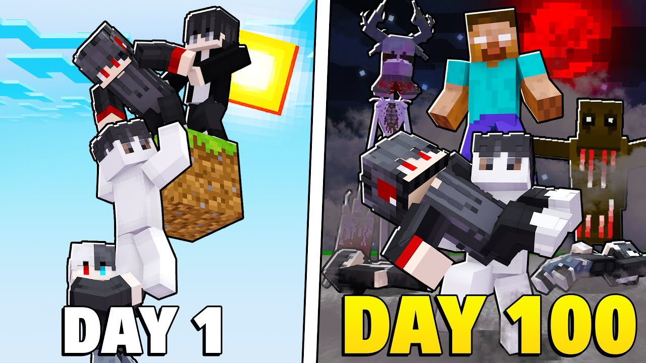 Bộ Tứ B&aacute;o Thủ Sinh Tồn 100 Ng&agrave;y Trong Minecraft 1 Block FROM THE FOG!!