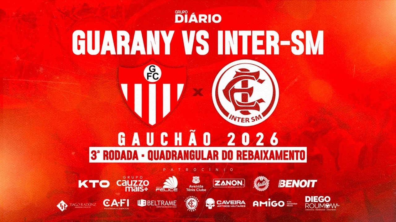Acompanhe Guarany x Inter-SM pela 3ª rodada do quadrangular do rebaixamento no Gauchão 2026
