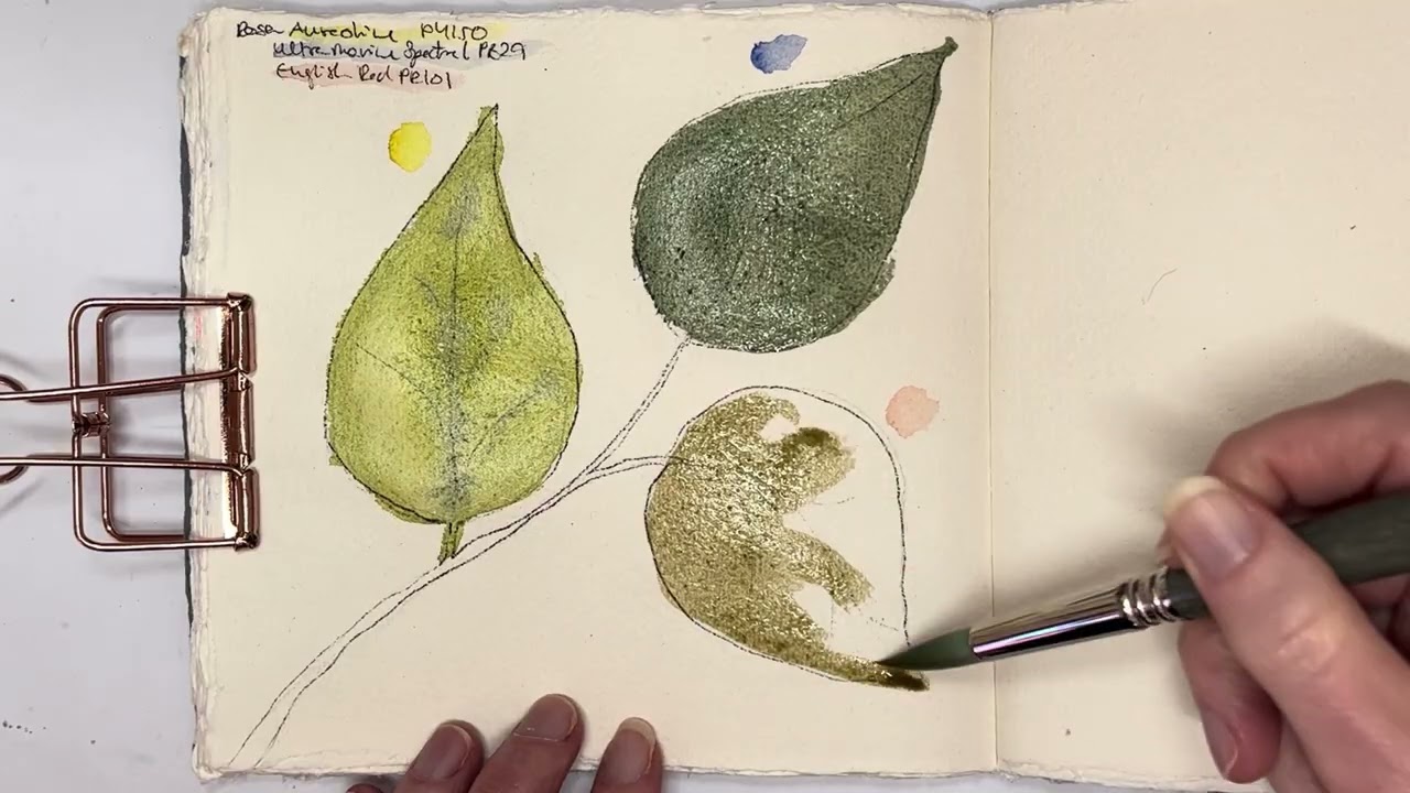 Silent Watercolour Mixing: Three variations of earthy greens with three Rosa Gallery favourites