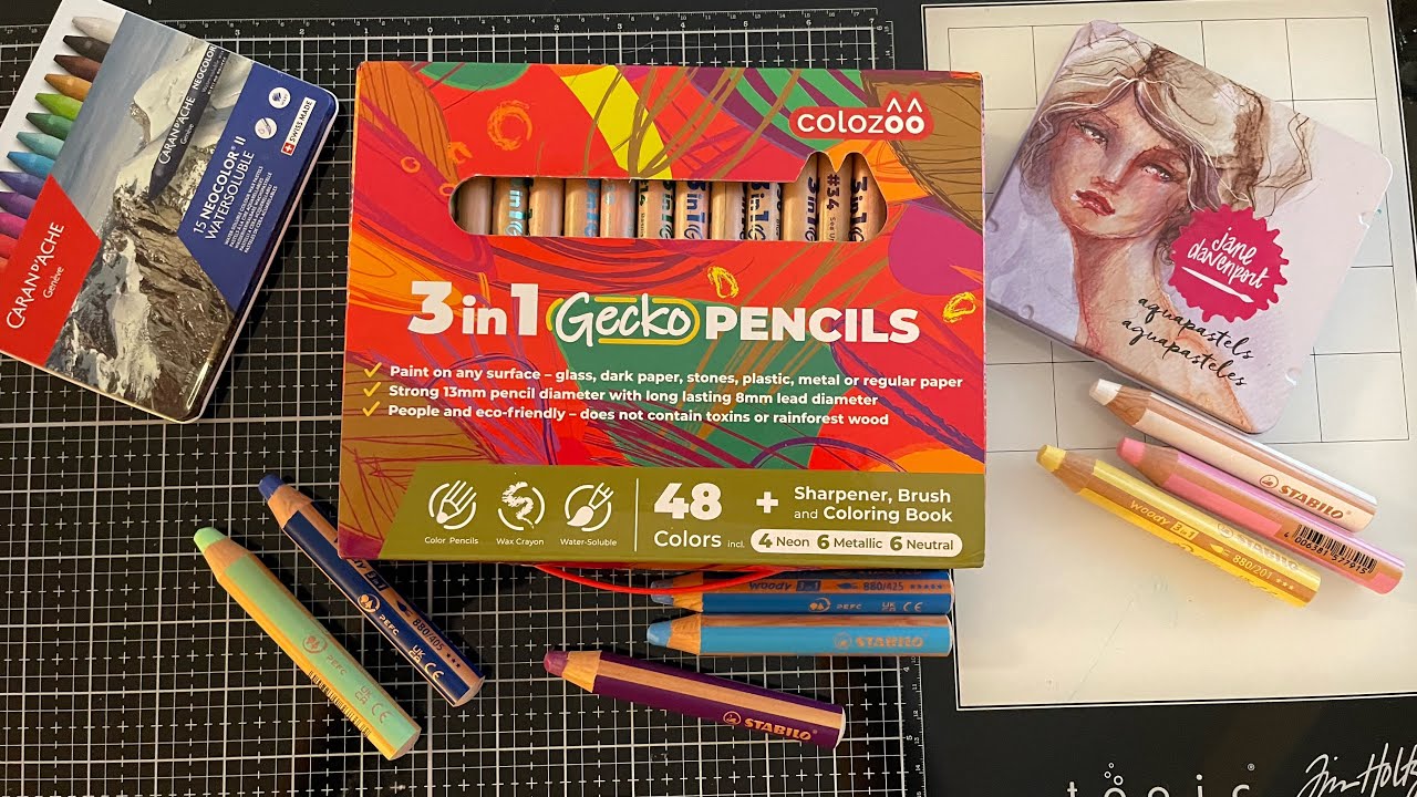 Water soluble Crayon Comparison-Neocolor ll, Jane Davenport aqua pastels, Stabilo and Gecko