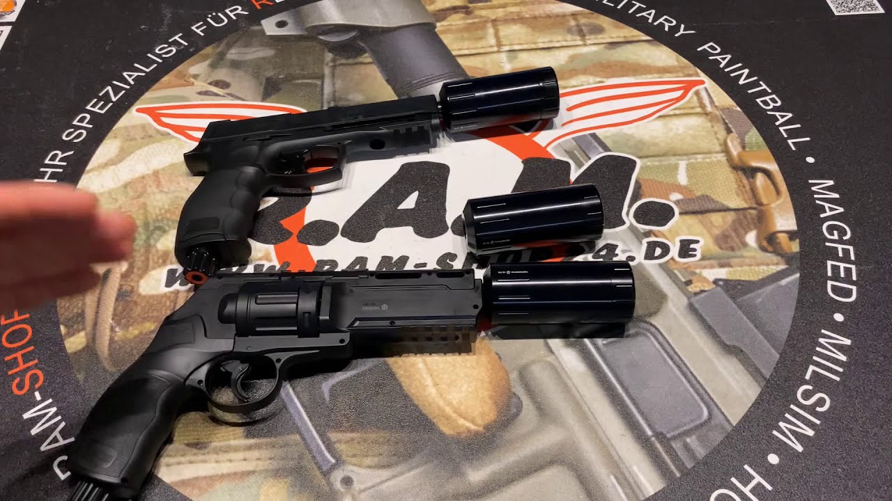 F-Schalldämpfer für den HDR50 Revolver und die HDP50 Pistole im Kaliber 0.50 von Umarex