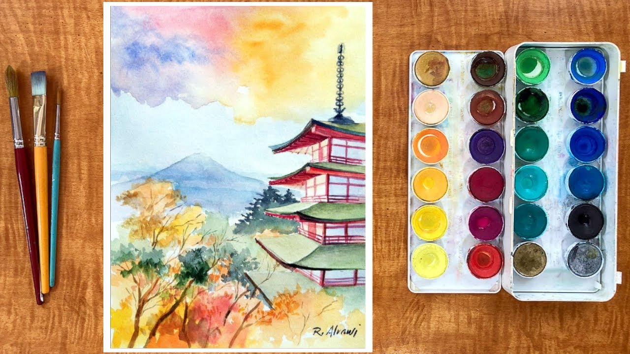 Draw Mount Fuji Watercolor | Natural Wonder in Japan