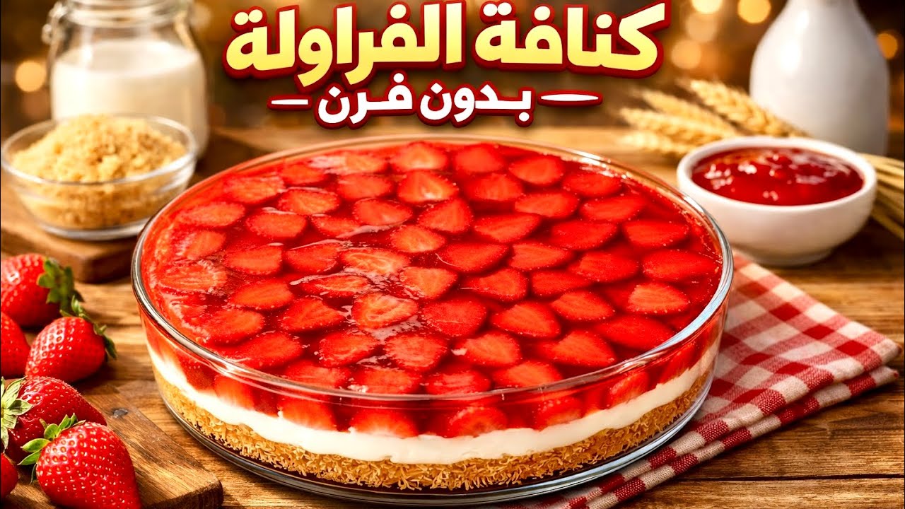كنافة الفراولة  (بدون فرن).. أحلى وأسرع حلى بارد لسفرة رمضان 2026 🌙✨