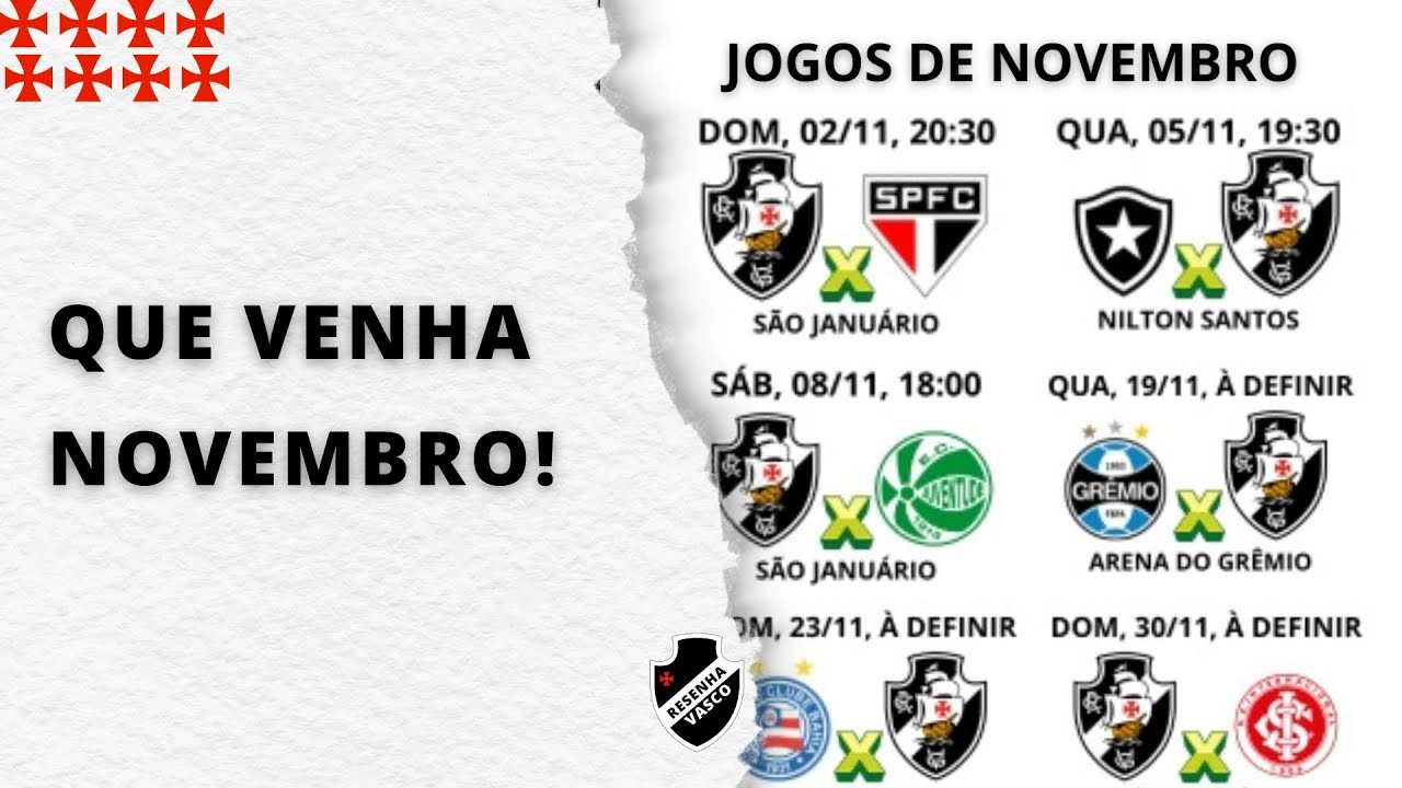 NOVEMBRO DO VASCO! Análise Completa dos Próximos Jogos e Tabela do Mês
