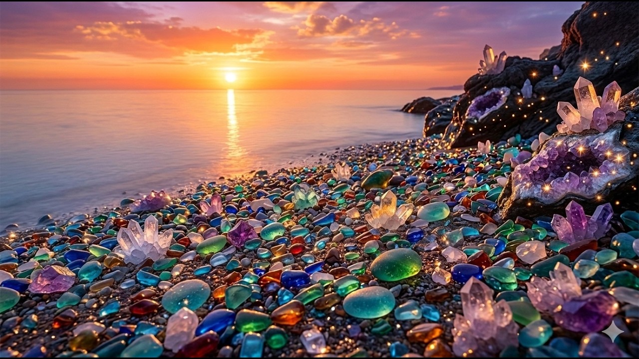 3 Hours Deep Healing Crystal Beach Ambience: Ocean Waves & Stress Relief Music for Sleep