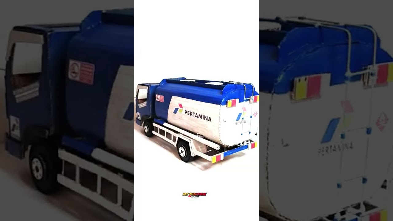 miniatur Truck kardus tangki pertamina biru #shorts #mtminitruk