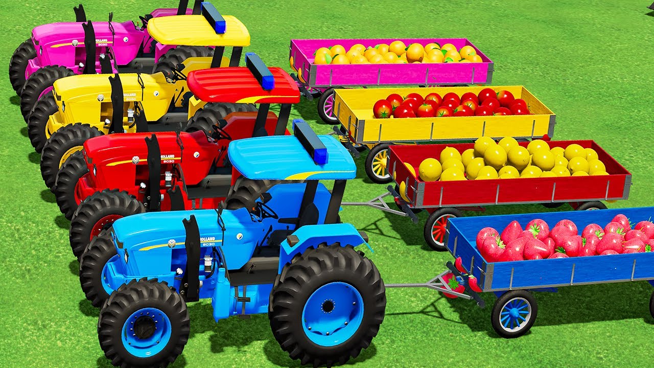 TRANSPORT  and  LOAD  FRUIT WITH New Holland POLICE TRACTORS & Old Trailer! Farming Simulator 22