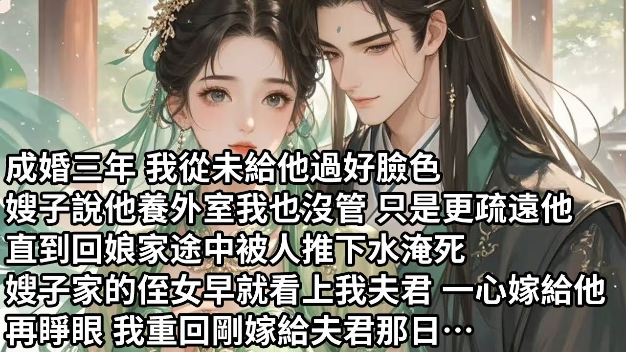 【一口氣看完】成婚三年 我從未給他過好臉色，嫂子說他養外室我也沒管 只是更疏遠他，直到回娘家途中被人推下水淹死，嫂子家的侄女早就看上我夫君 一心嫁給他，再睜眼 我重回剛嫁給夫君那日…
