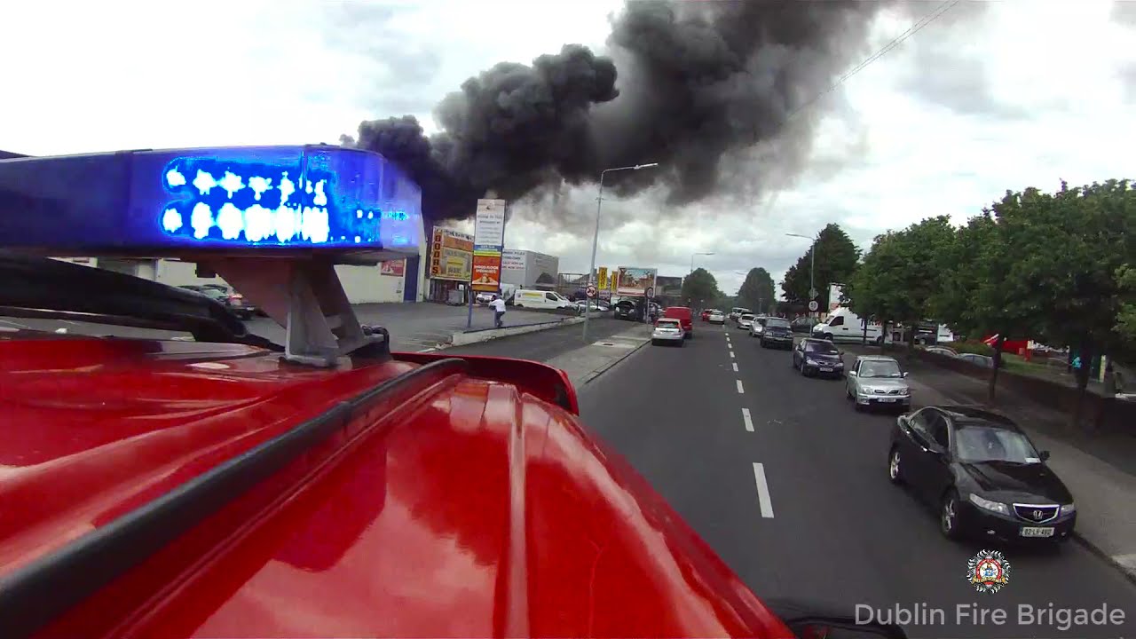 Industrial fire - fire engine road view