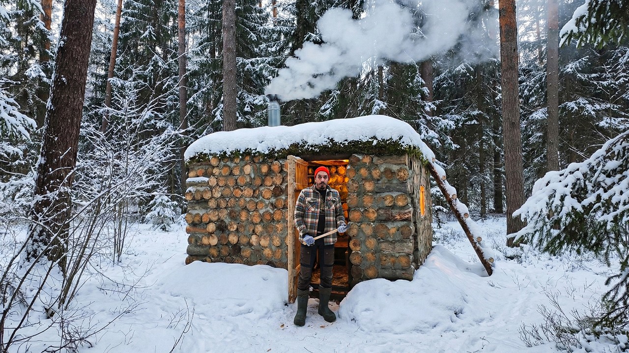 7 Months Building a Survival Log Cabin ALONE. Start to Finish