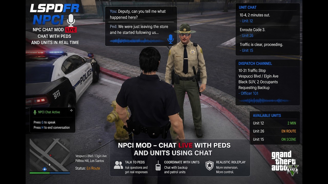 GTA V LSPDFR MODS -Talk To Backup Units NPCI 3.0 - Tutorial Game Changer Roleplay Chat - LSPDFR Mods