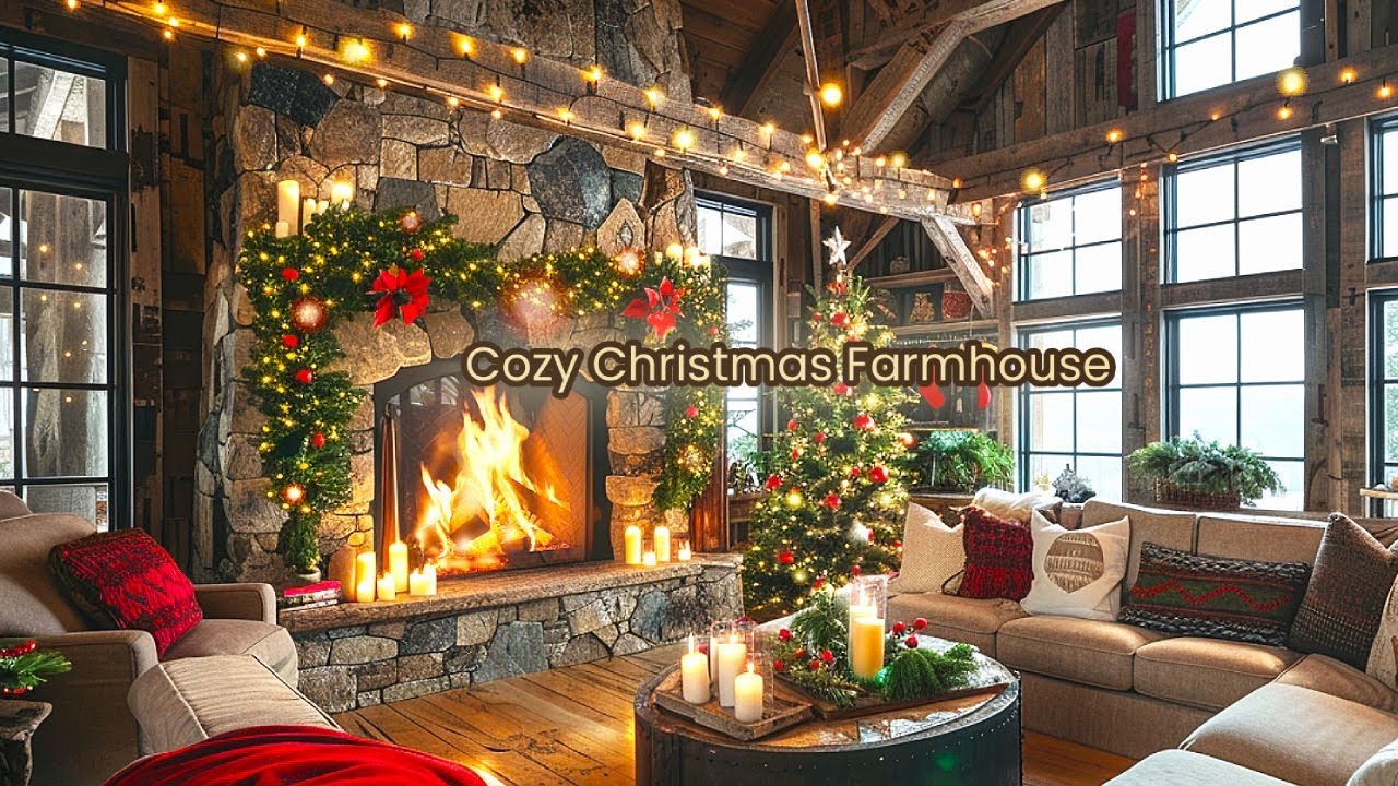 Cozy Farmhouse Christmas Ambience 🎄🔥🦉 | Fireplace Crackling, Lights & Piano