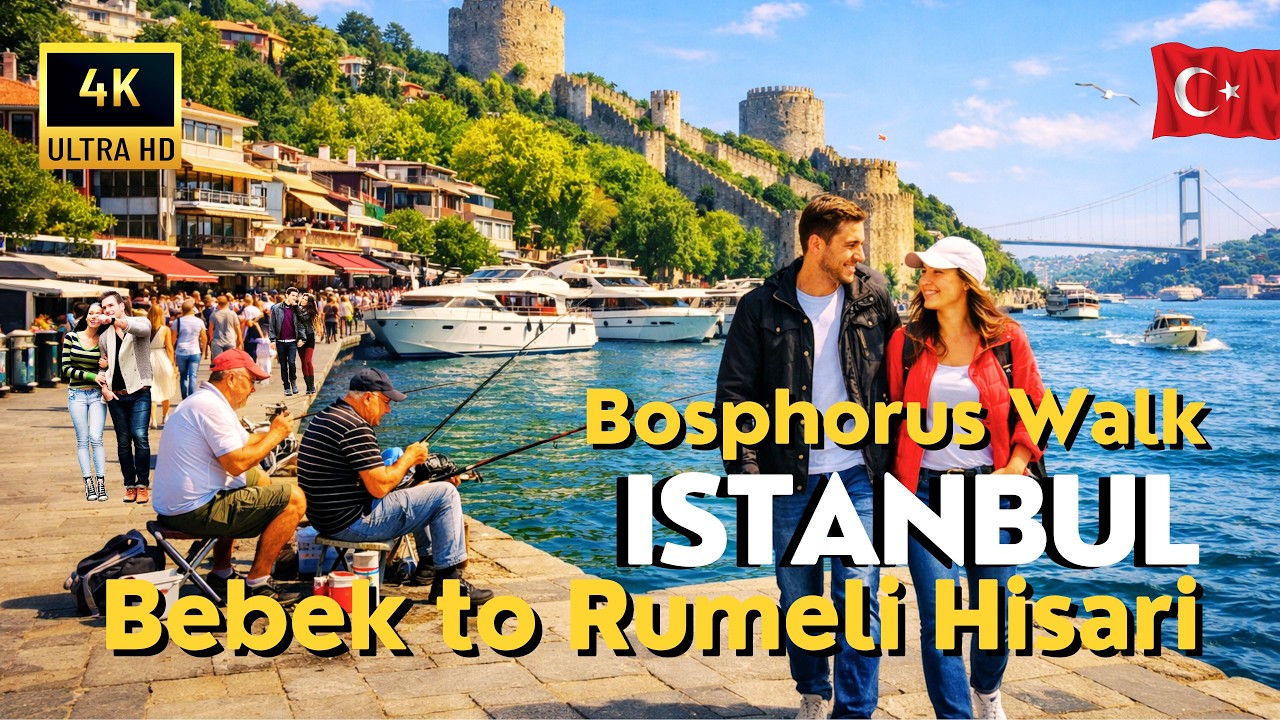 🇹🇷 Istanbul Turkey 2026 Bosphorus 4K Walking Tour | Bebek to Rumeli Hisari, Streets, Cafes
