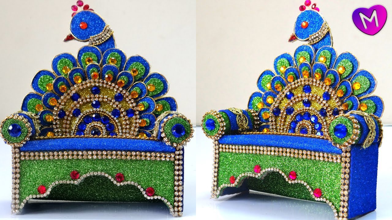 How to make eco friendly peacock style sinhasan/Makar for Ganesha | Ganesh sinhasan decoration