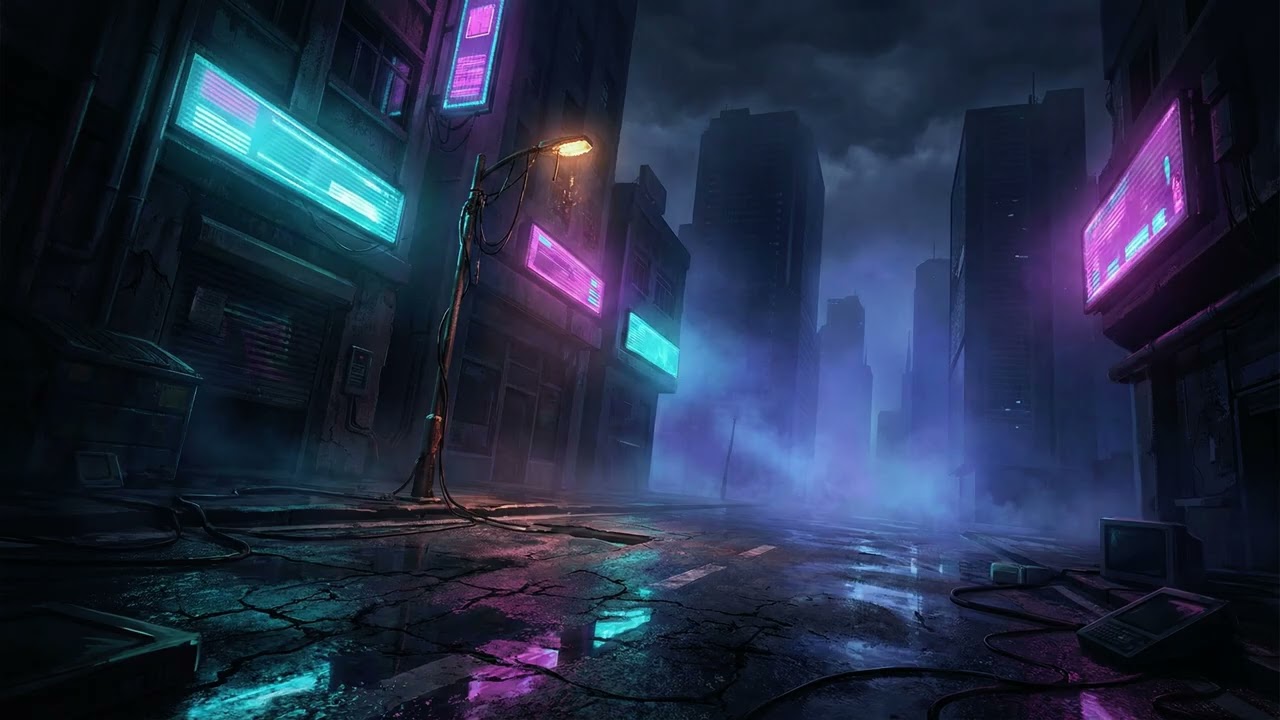 damp cyberpunk synthwave for a solitary rainy night drive