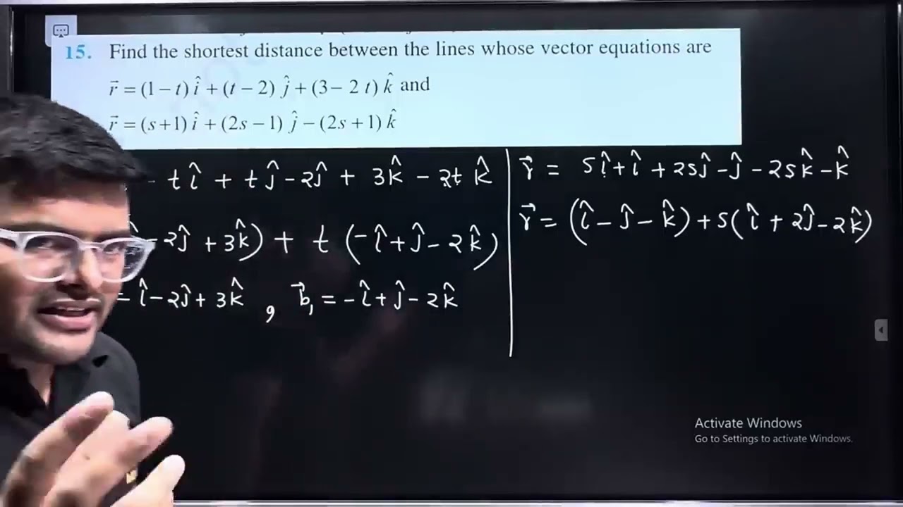 15. Find the shortest distance between the lines whose vector equations are r ⃗=(1-t) i ̂+(