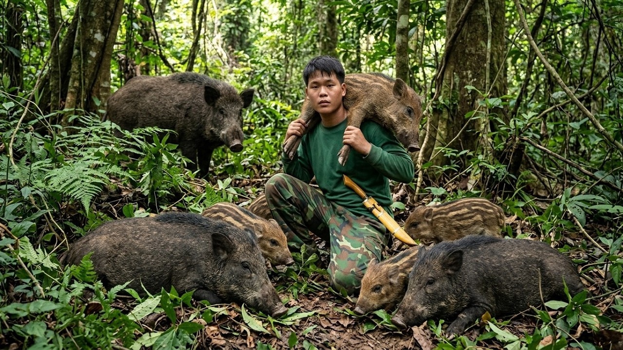 200 Days Alone in the Jungle | Setting Traps for Wild Boar, Jungle Fowl, Fish and Wild Crab