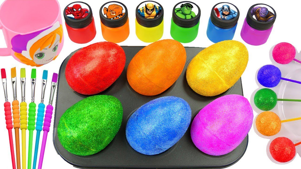 Satisfying Video l Mixing All My Slime IN Super Giant Glitter Eggs FROM Making Rainboww Lolipop ASMR