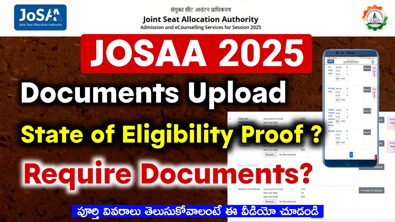 JOSAA Certificates Upload, JOSAA Require Documents to Upload, Upload JOSAA Required Documents 2025