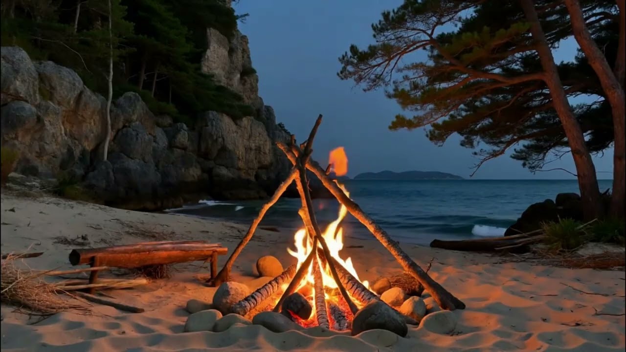 Night Ocean Bonfire Retreat – Relaxing Waves and Fire Sounds for Deep Sleep