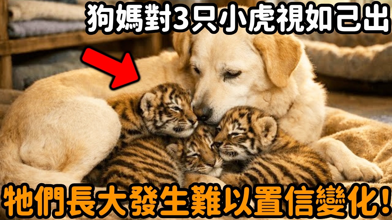 狗媽對三隻從小被遺棄的小老虎寶寶視如己出，每天悉心照料，沒想到牠們長大後竟然發生了難以置信的變化！#狗狗 #狗媽 #老虎 #跨物種 #不可思議 #救助 #心靈暖流 #動物故事 #真實故事 #心靈飼養員