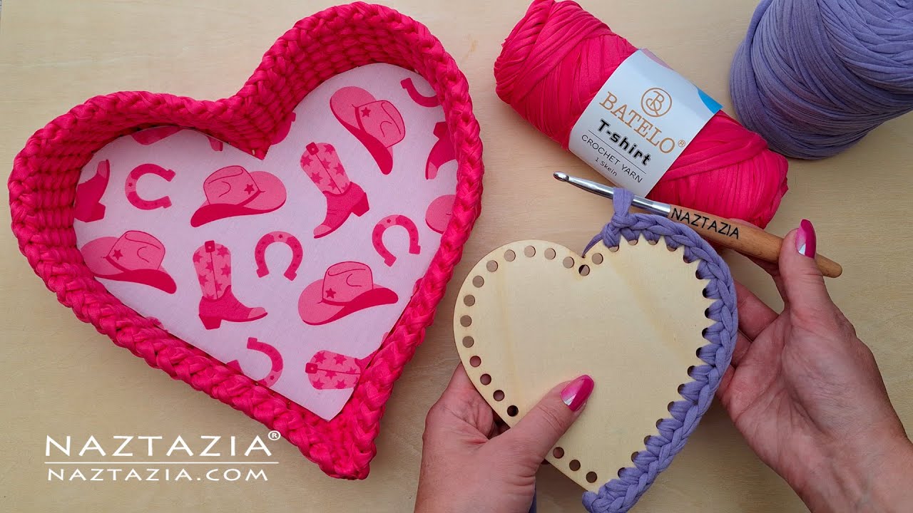 Crochet Heart Basket with Wooden Template - Easy and Quick Tutorial