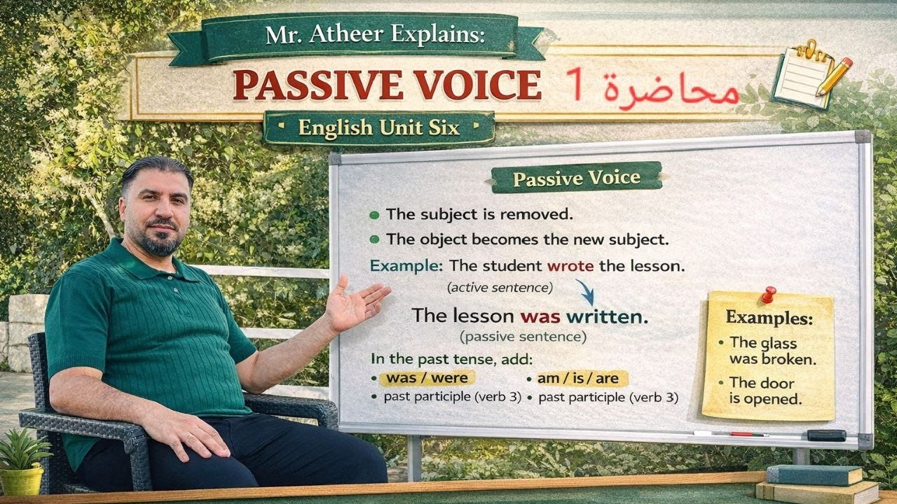 ا.اثير السبعاوي لماده اللغه الانجليزيه الوحده: السادسه،الموضوع:المبني للمجهول الجزء: الاول 