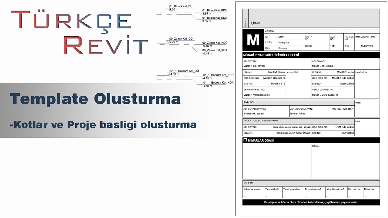 Revit - Mimari Standartlara Uygun Template Olusturma - Bölüm 2 - Kotlar ve Proje Basligi
