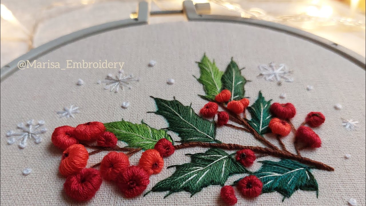 Beautiful 3D Holly Berry Embroidery | Christmas Stitching Tutorial