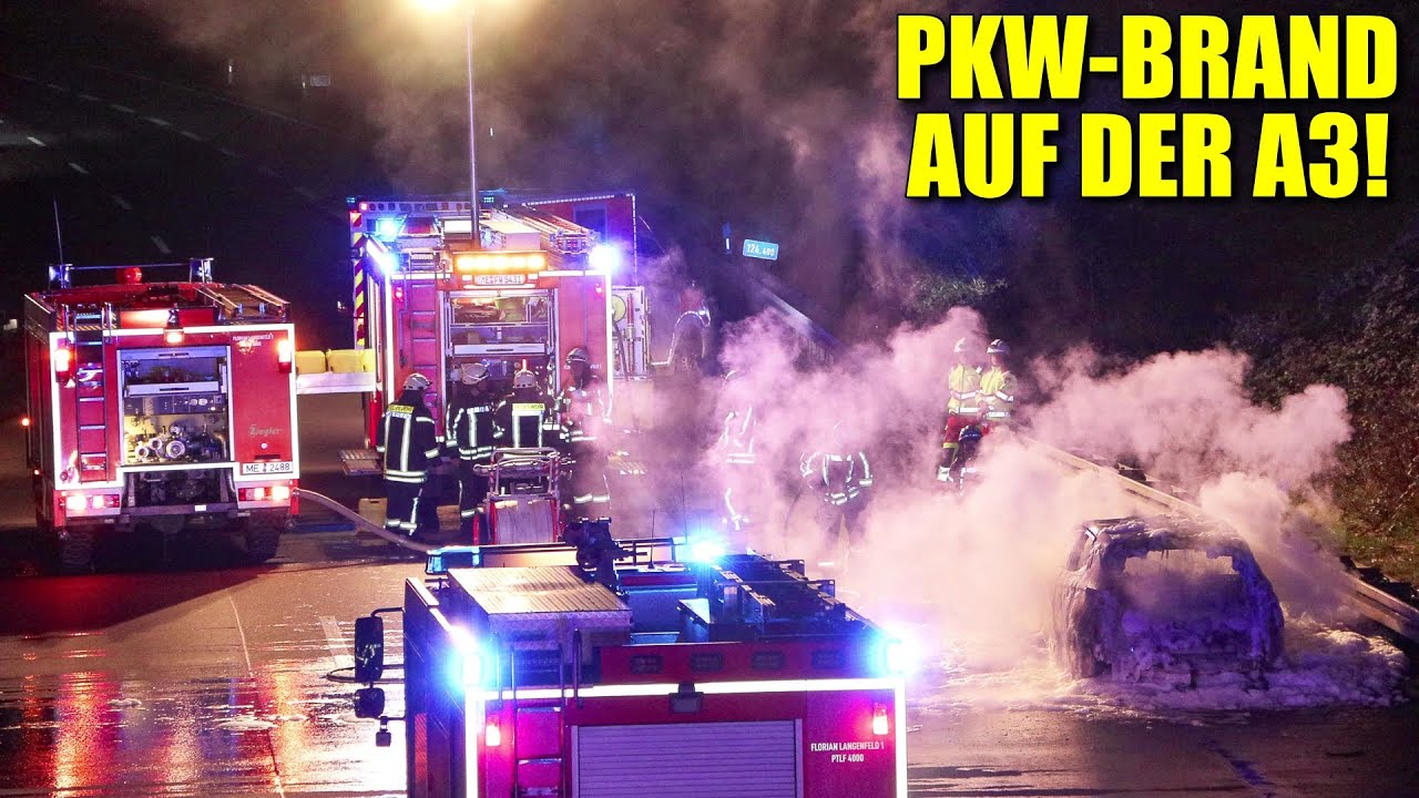 [PKW-BRAND AUF DER A3] - Auto in Vollbrand | Mehrere Kilometer Stau | Feuerwehr Langenfeld -