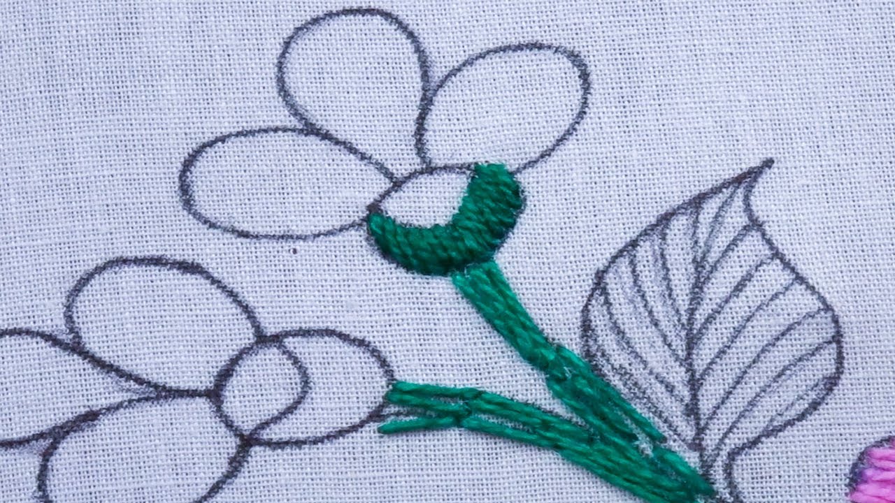 hand embroidery multiple flower and leaf design with easy stitch Needle and thread work