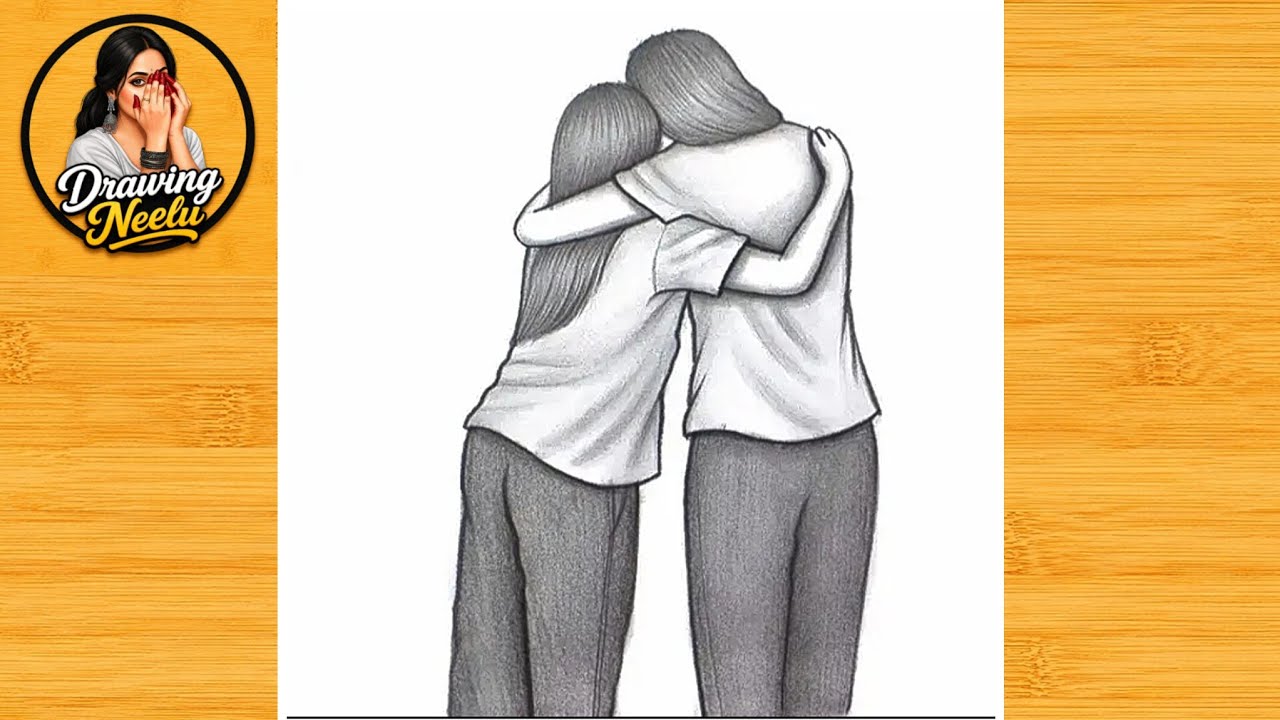 How to Draw a Two Best Friends Hugging - Easy Drawing || Pencil Sketch for Beginners || Girl drawing