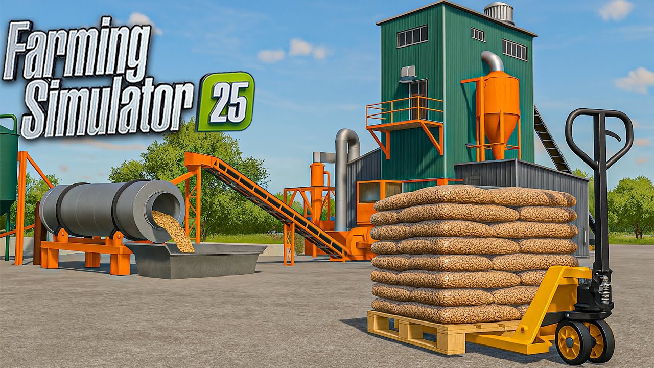 Использование полной анимированной фабрики для производства гранул | Farming Simulator 25