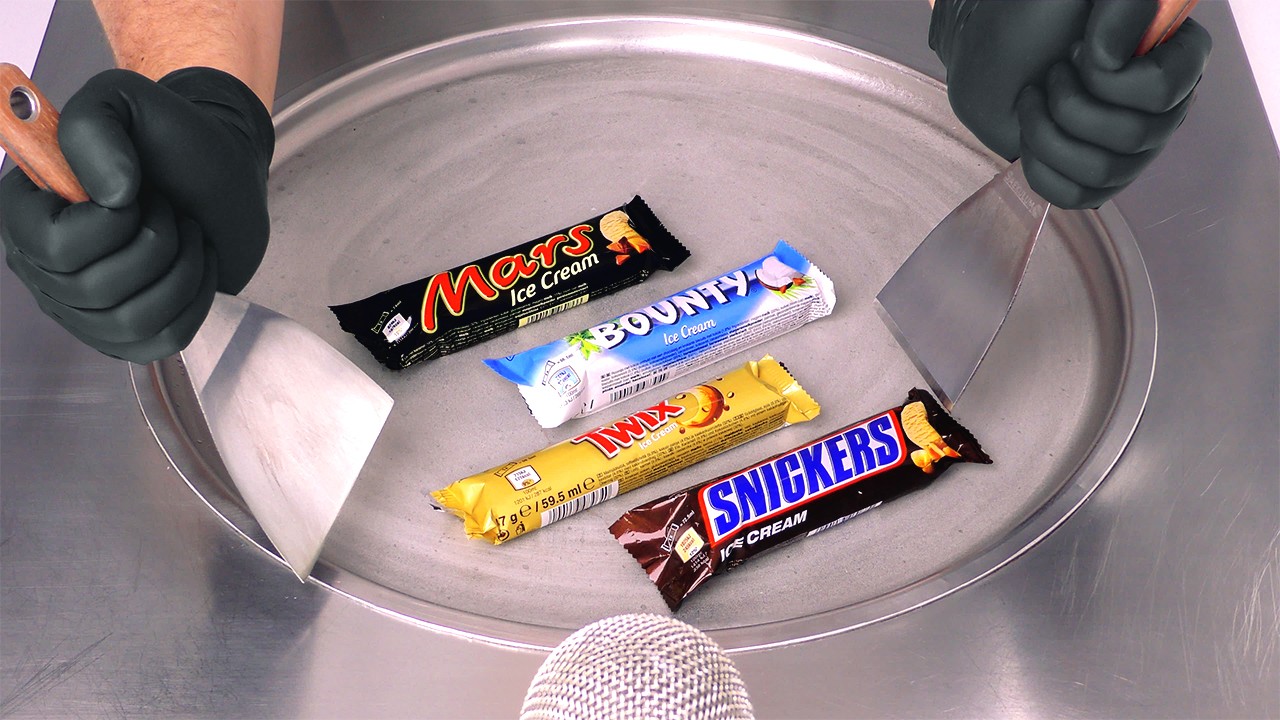 ASMR | Chocolate Bar - Ice Cream Rolls / Mars, Bounty, Twix & Snickers - Candy Bar Ice Cream