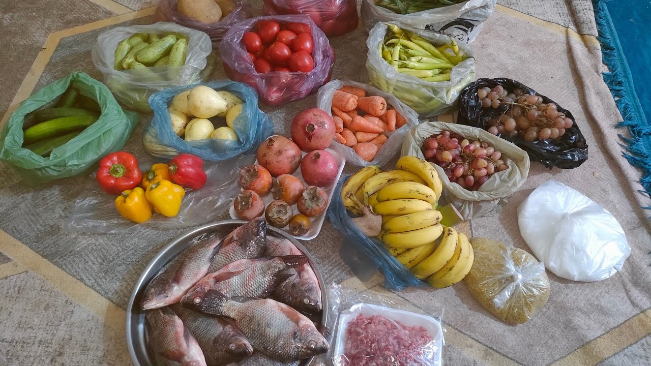 مشتريات الأسبوع من الخضار والفواكه والسمك والدجاج واللحوم والبيض والبط بالاسعار 😍🌹