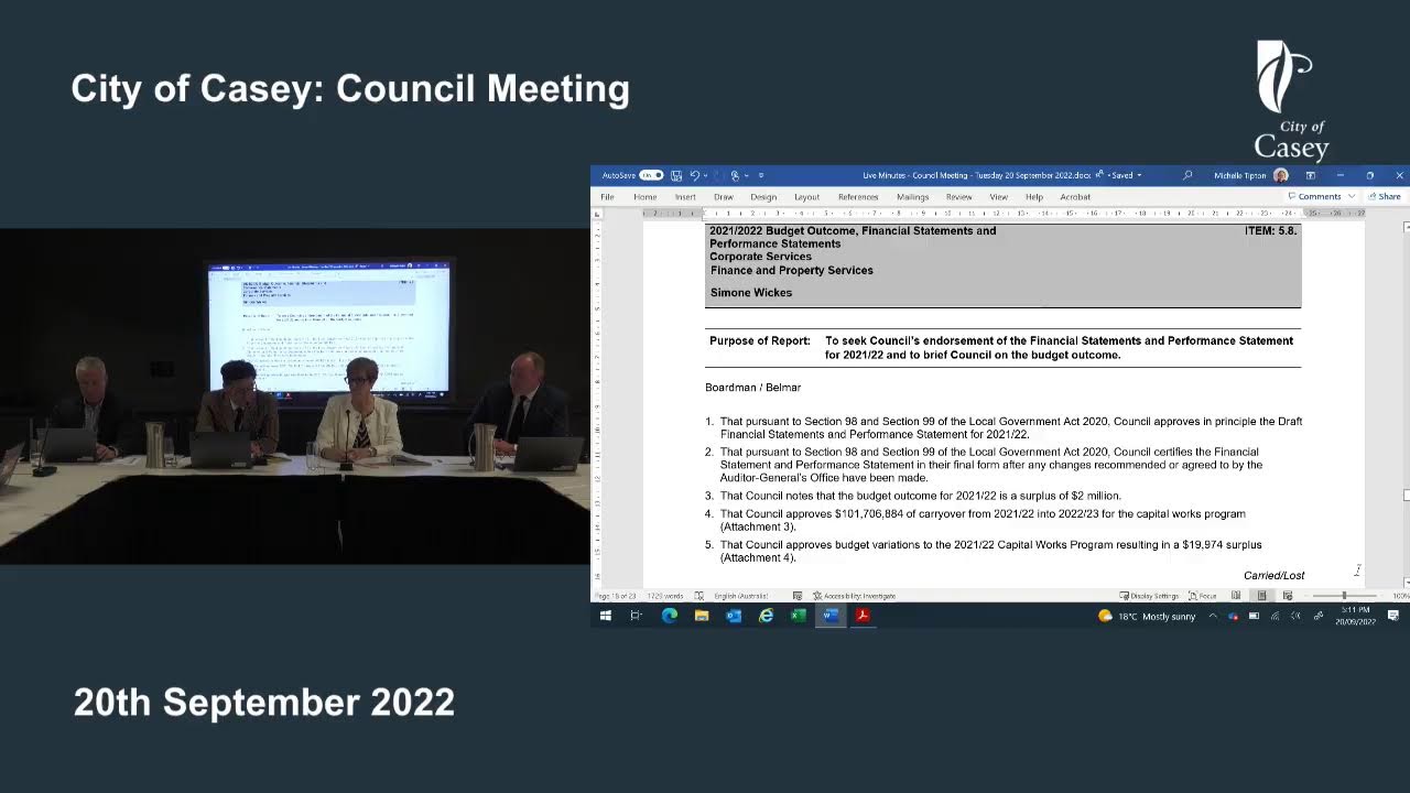 City Of Casey - Council Meeting - Tuesday 20th September 2022