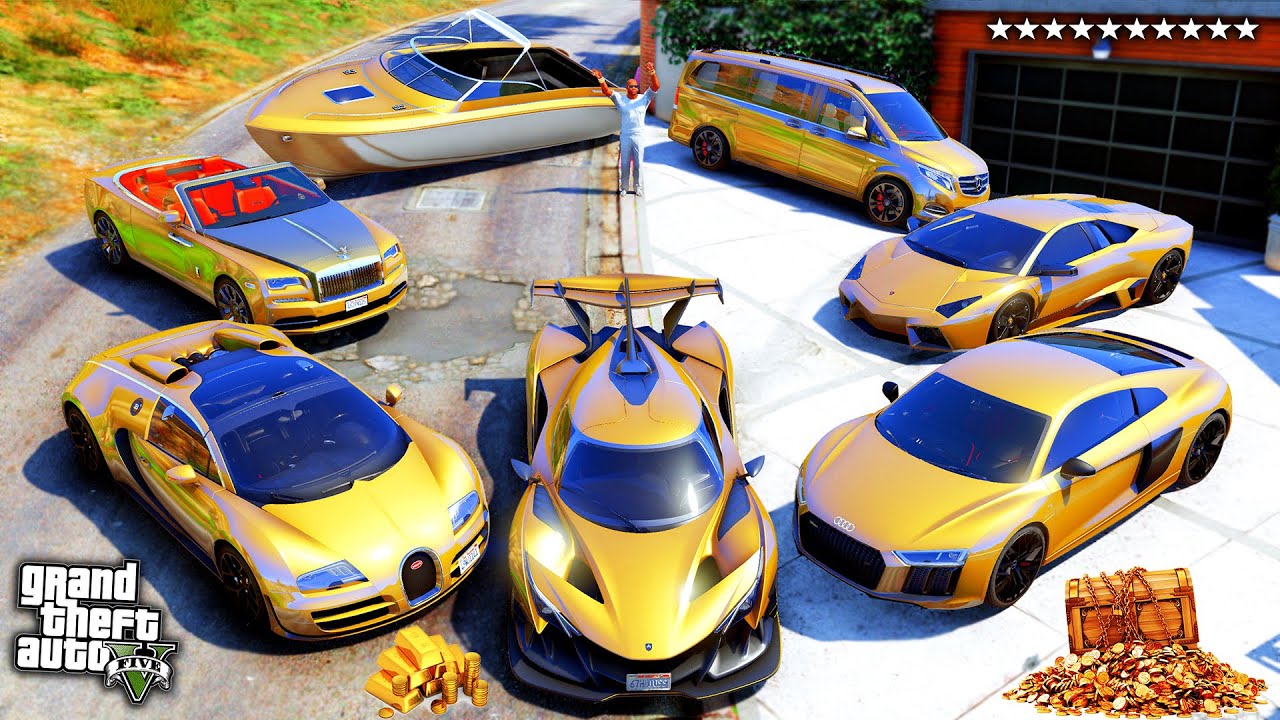 GTA 5 -  Stealing Secret GOLDEN SUPERCARS with Franklin in GTA V!