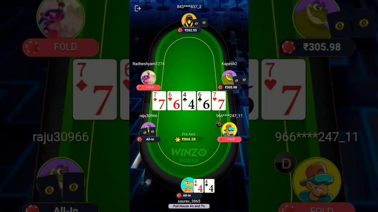 BIG POT WIN IN WINZO POKER😍😍